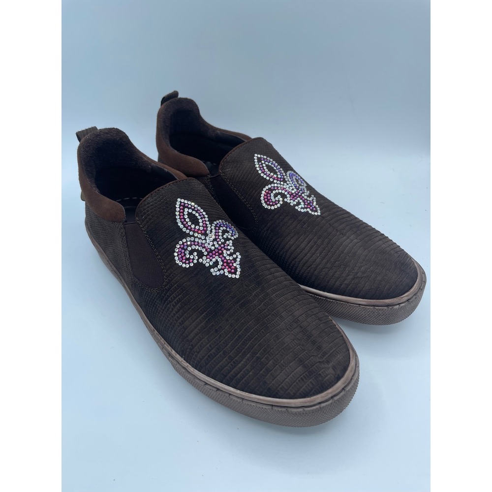 Belvedere Kane Brown Genuine Lizard Swarovski Crystal Fleur De Lis Shoes 8 NEW